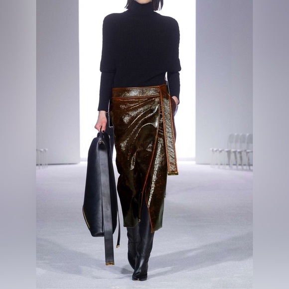 BRANDON MAXWELL Evelyn Belted Coated Wool Mahogany Glaze Skirt Size 8 NWT - Picture 1 of 16
